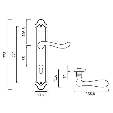 Ручка ACANTO BL.SILVER (CL) (на планке под ключевой цилиндр, чернёное серебро)