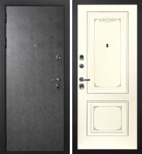 ДМ П-2/1 черн.муар,замки Kale (ФП гладкая штукат. графит/Smalta-14 Ral1013 Cлон.кость пат.шамп)860ПР