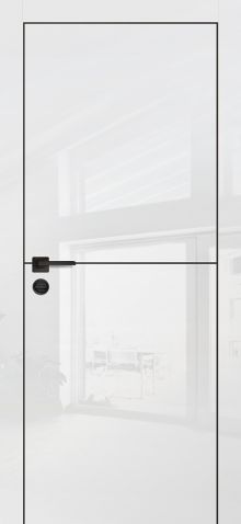 HGX-19 PET белый глянец, 550*1900 черный -молдинг 5мм/врезка под петли и замок AGB/ черная кромка 