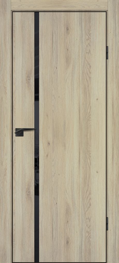 P-22 NEW nanotex, дуб молочный 600*1900, стекло черный лакобель, ABS черная кромка с 4-х ст.