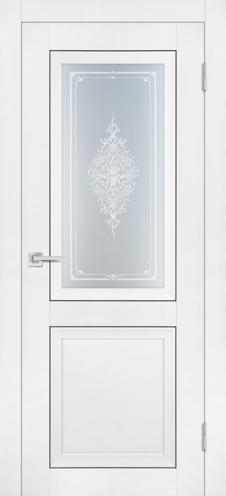 PST-27 Soft-touch, белый бархат ДО800*2000 ст. сатинат закаленное, Кристалайз