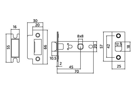 Защёлка межкомнатная BUSSARE L6-45 PLAST ANT.BRONZE (бронза, пластиковый язычок)
