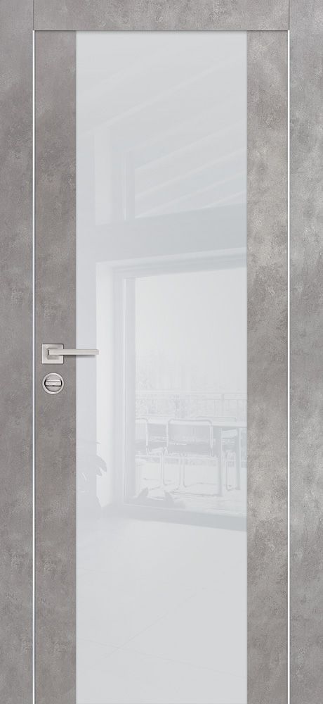 PХ-7 РР серый бетон, 600*2000 стекло лунный лакобель / врезка под петли и замок AGB