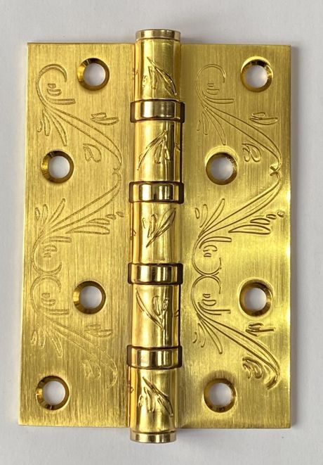 Петля универсальная с четырьмя подшипниками ADDEN BAU. 100X70X2.5 4BB FLO SATIN GOLD (цвет МАТОВОЕ ЗОЛОТО, цветочный орнамент)