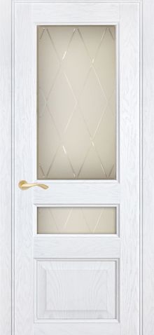 Лагуна  ДО2  900*2000 Ясень White акрил, ст.Готика белое, гравировка