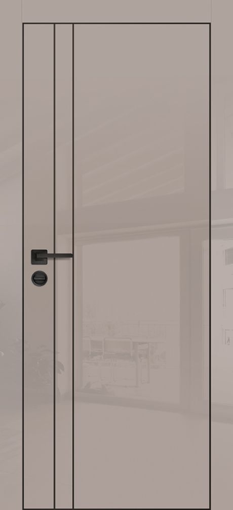 HGX-20 PET латте глянец, 700*2000 черный -молдинг 5мм/врезка под петли и замок AGB/ чкрная кромка 