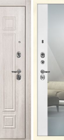 ДМ Гера-2 шагрень RAL1013, замки Kale (Дуб филад.крем ФЛ-2507/Оптима Макси,белый матовый,зерк) 960ПР