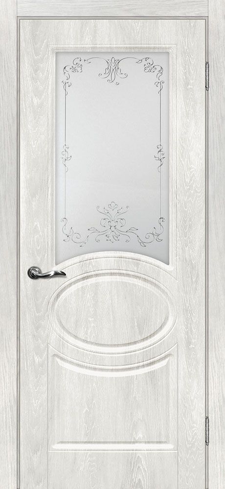 Сиена-1 шале PVC дуб жемчужный ДО 2000х700 стекло сатинат, контурный полимер серебро