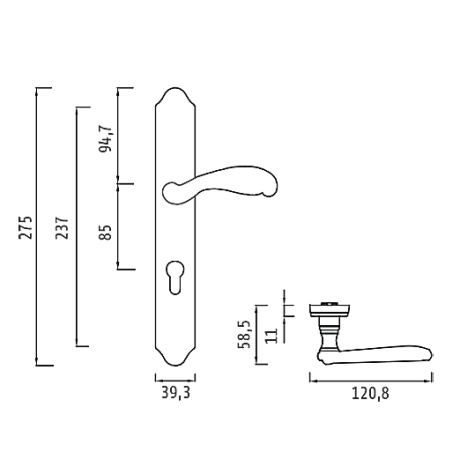 Ручка FLOR BL. SILVER (CL) (на планке под ключевой цилиндр, чернёное серебро)