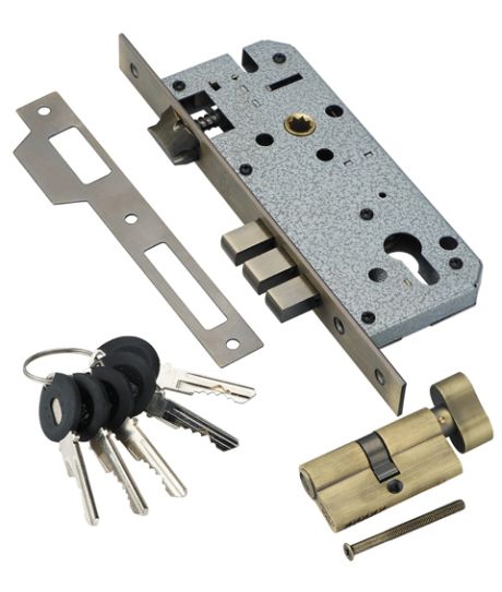 Замок врезной с секретным цилиндром 60мм.5 кл. ADDEN BAU. LOCK 4585 5-60B D BRONZE (цвет БРОНЗА)