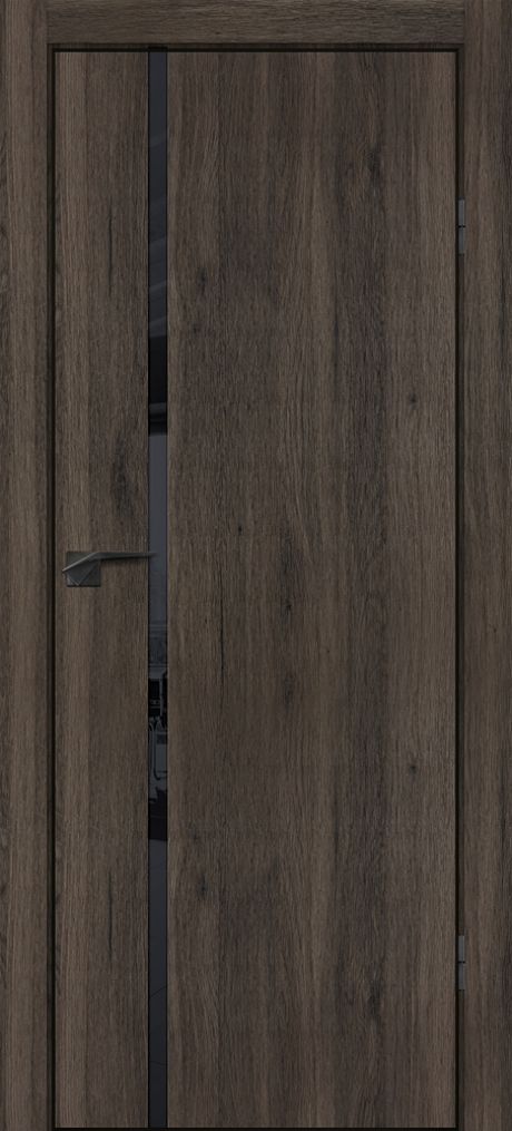 P-22 NEW nanotex, дуб темный 900*2000, стекло черный лакобель, ABS черная кромка с 4-х ст.