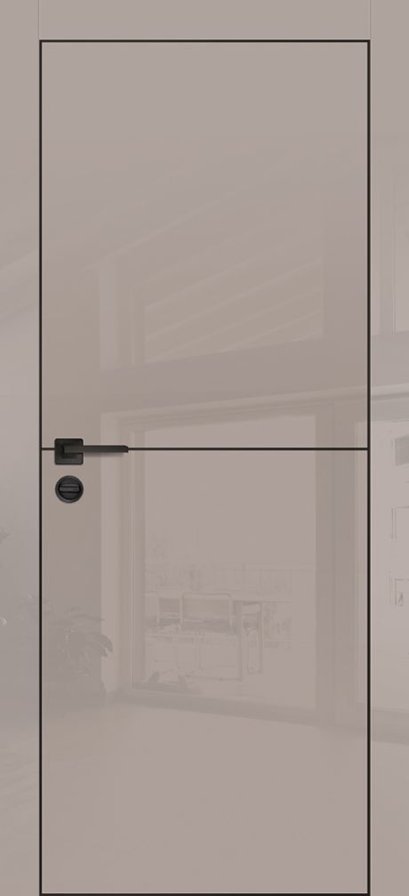 HGX-19 PET латте глянец, 600*1900 черный -молдинг 5мм/врезка под петли и замок AGB/ черная кромка 
