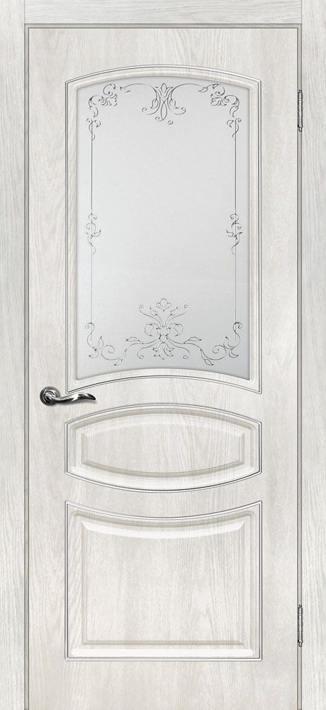 Сиена-5 шале PVC дуб жемчужный ДО 2000х800 стекло сатинат, контурный полимер серебро