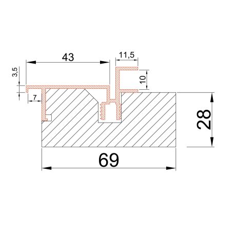 Коробка ABS-Invisible, к полотнам h-2000-2050 с упл.врезка под 2 пет.KronaK /комп.2,5 шт/