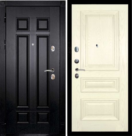 ДМ Гера-2 шагрень черный, замки Kale (Венге ФЛ-2507 / Фрейм-05 шпон Ясень слоновая кость) 960 ПР 