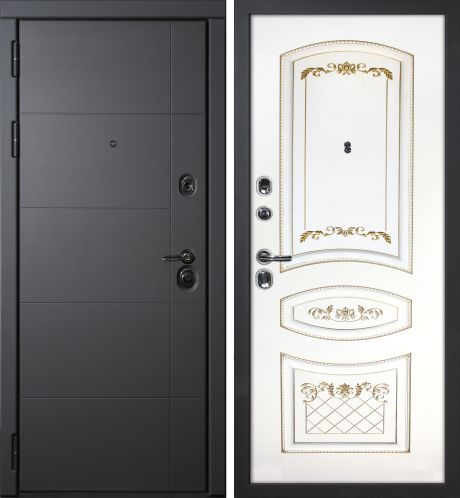 ДМ Э-1, серый муар,замки Mottura (ФП-10 серый софт / Smalta-05 эмальRal9003 Белый пат. золото) 960 Л