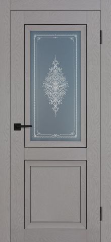 PST-27 Soft-touch, серый ясень ДО800*2000 ст. сатинат графит закаленное, Кристалайз