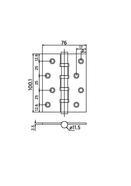 Универсальная петля врезная B020-C 100X75X2.5-4BB-1AC (медь)