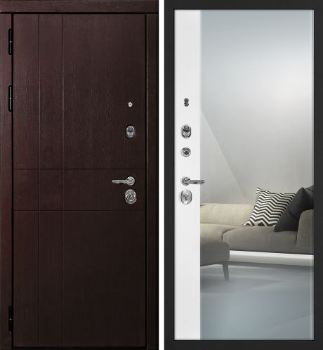 ДМ С-2 шагрень черный, замки Гардиан  (ФП-1 орех премиум/Оптима Макси,белый матовый,зеркало)  860ПР