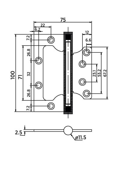 Петля накладная без врезки B020-U 100X75X2.5-2BB-1AB (бронза)