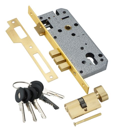 Замок врезной с секретным цилиндром 60мм.5 кл. ADDEN BAU. LOCK 4585 5-60B D GOLD (цвет ЗОЛОТО БЛЕСТЯЩЕЕ)