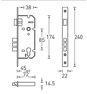 Замок врезной L01-45-70 TR AB/ACF, бронза/кофе