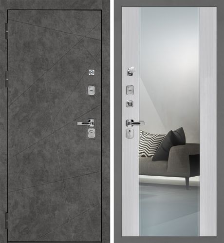 ДМ Урбан-127 муар серый, Kale 252R/Border (Бетон темный ФЛ-127/PR- 71 Z Сандал белый, зеркало) 880ПР