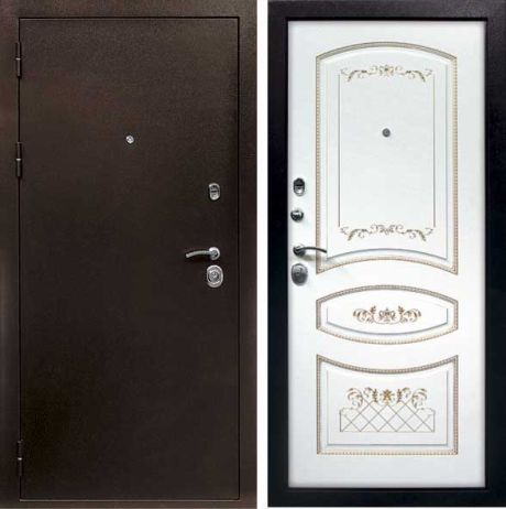 Дверь металл. Веста-4 (Антик медь / Smalta-05" эмаль Ral9003 Белый патина золото) / 860 Л