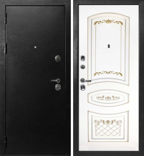 ДМ С-1 титан, замки Гардиан (металл гладкий / Smalta-05 эмаль Ral9003 Белый патина золото) 960 ПР