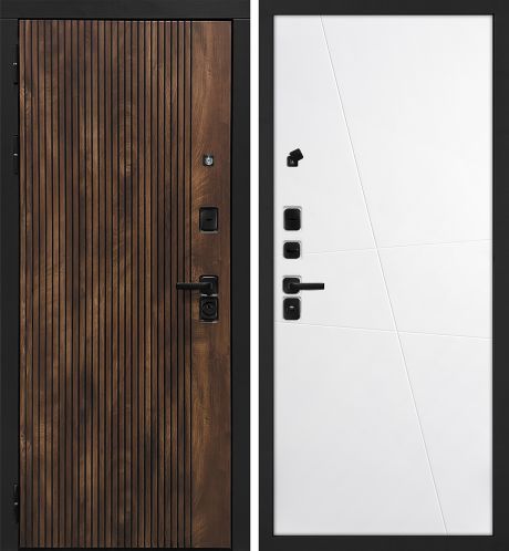 ДМ Лофт-1 муар черн,замкиKale,налич.ЧЕРН.ШАГР(Вертик.Дуб коньяк/Smalta-Line02 Ral9003 Белый) 960ПР