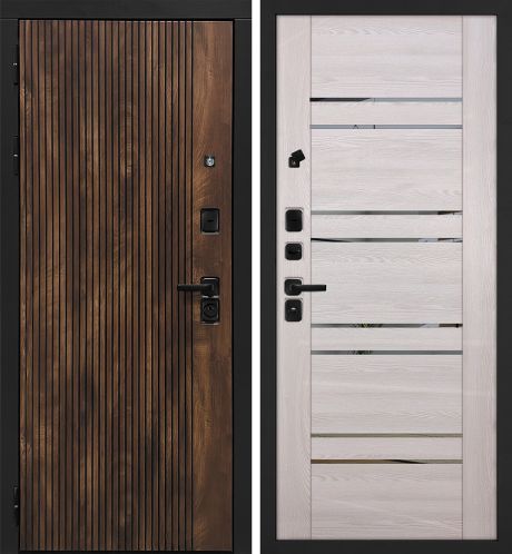 ДМ Лофт-1 муар черн,замкиKale,налич.ЧЕРН.ШАГР(Вертик.Дуб коньяк/PSK-1 Ривьера крем  зерк.тон.) 960ПР