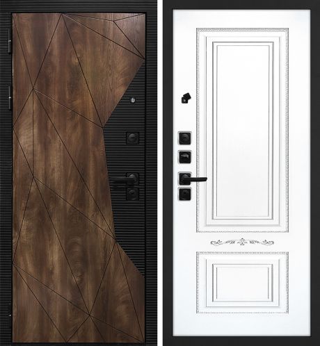 ДМ Лофт-2 шагр,черн,замкиKale(СБ101 Дуб коньяк,пат,кварц/Smalta-04 Ral9003 Белый пат.серебро) 860Л