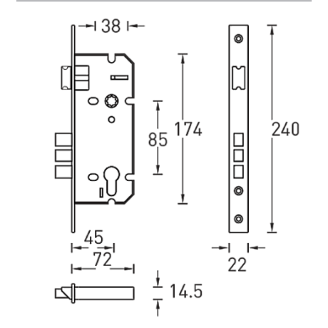 Замок врезной L01-45-70 TR AB/ACF, бронза/кофе