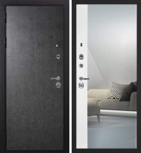 ДМ П-2/1 черный муар,замки Kale (ФП гладкая штукатурка графит/Оптима Макси,белый матовый,зерк) 860 Л