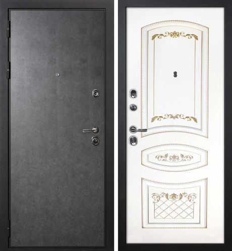 ДМ П-2/1 черн.муар,замки Kale (ФП гладкая штукат. графит/Smalta-05 эмаль Ral9003 Белый пат.зол)860ПР