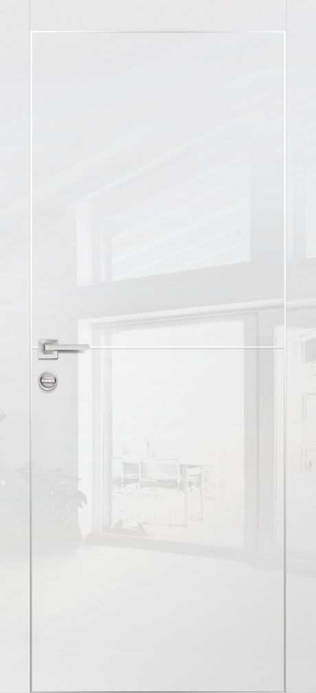 HGX-19 PET белый глянец, 700*2000 Al-молдинг 5мм/врезка под петли и замок AGB/ Al-кромка с 4-х сто