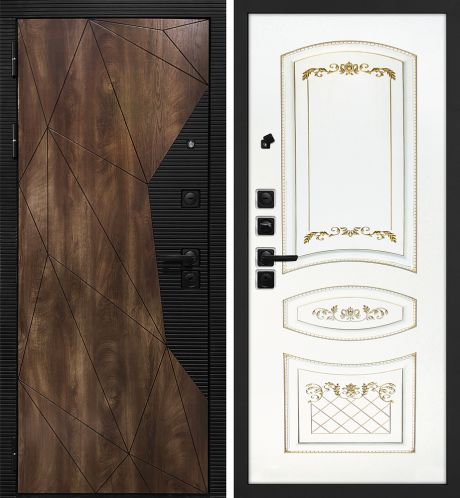 ДМ Лофт-2 шагр,черн,замкиKale(СБ101 Дуб коньяк,пат,кварц/Smalta-05 Ral9003 Белый пат.золото) 860Л