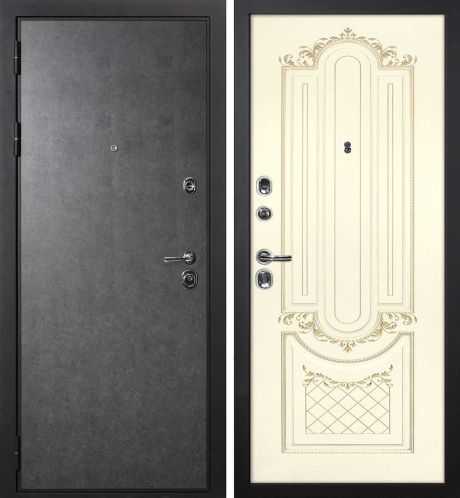 ДМ П-2/1 черн.муар,замки Kale (ФП гладкая штукат. графит/Smalta-13 Ral1013 Cлон.кость пат.зол.)960 Л